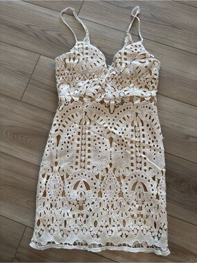 Luxxel White Crochet Lace Spaghetti Strap Dress